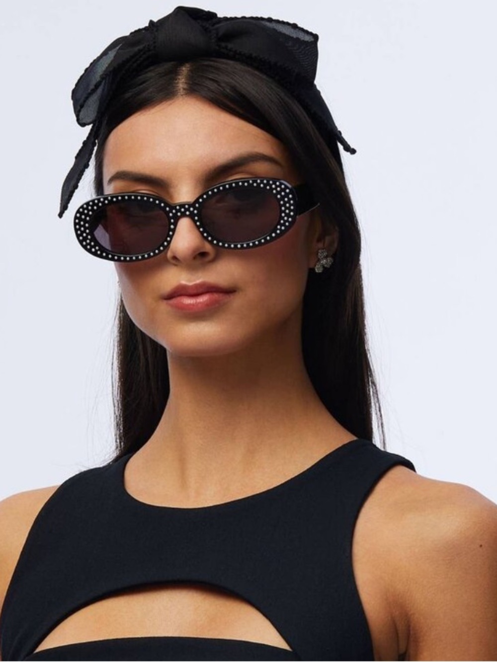 Lele Sadoughi Oceanside Pearl Oval Sunglasses Jet Black NWT